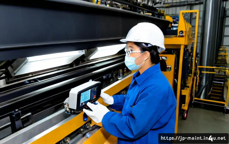 생산설비 유지보수 실무 가이드 - Photorealistic Japanese factory maintenance technician in clean safety helmet, protective glasses, g...